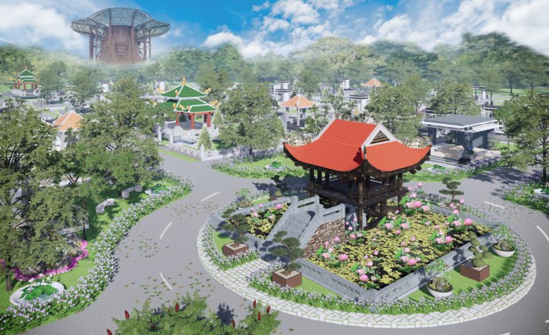 Phối cảnh Chùa Một Cột Tại Hoa Viên Bình Dương